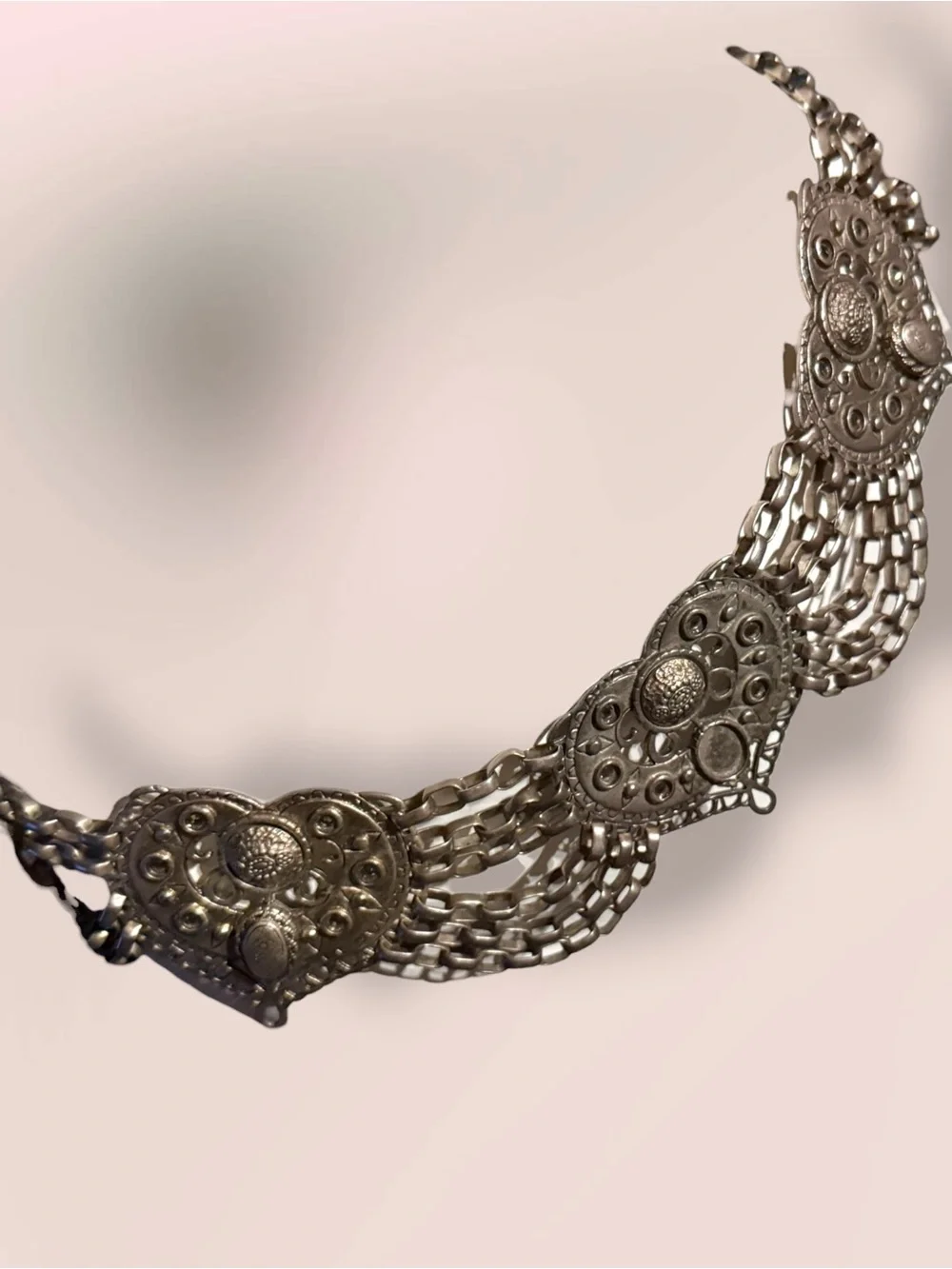 Vintage belt metal heavy - estate item - rare find - silver tone - adjustable **